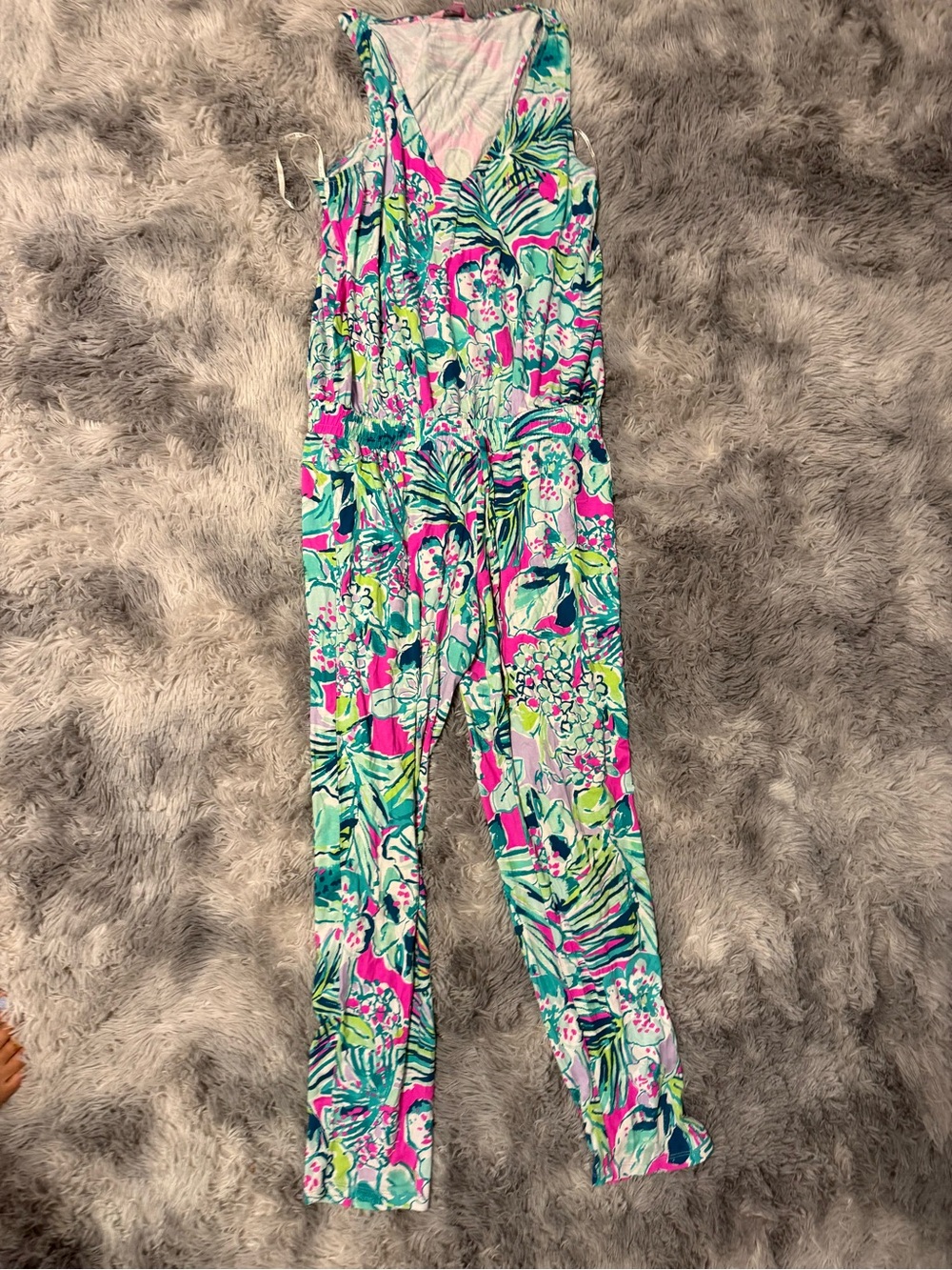Lilly Pulitzer Tropical Print Sleeveless Jumpsuit in Pink & Teal